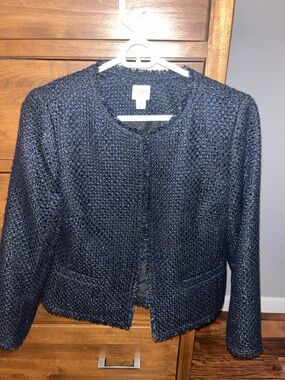 J. Crew Navy Bouclé Cropped Open-Front Jacket